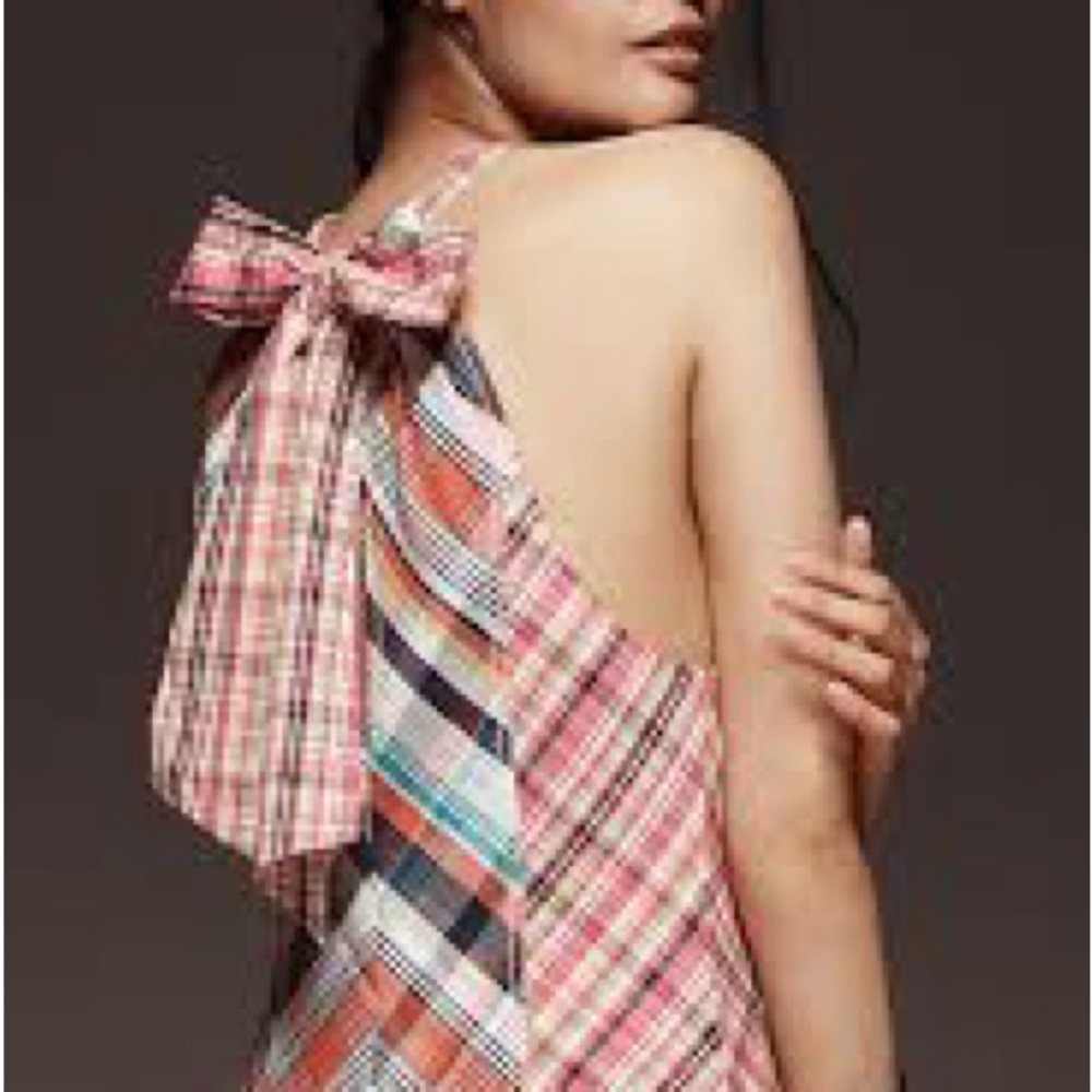 Anthropologie Multicolor Plaid Midi Dress with Bow